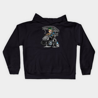 Funny Golf Cart Hotrod Golf Car Popping a Wheelie Cartoon Kids Hoodie